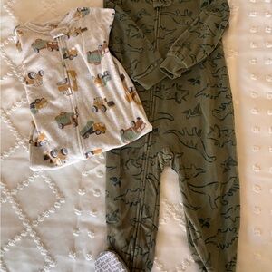 Carter's Green and Cream Dinosaur and Vehicle Pajama Set